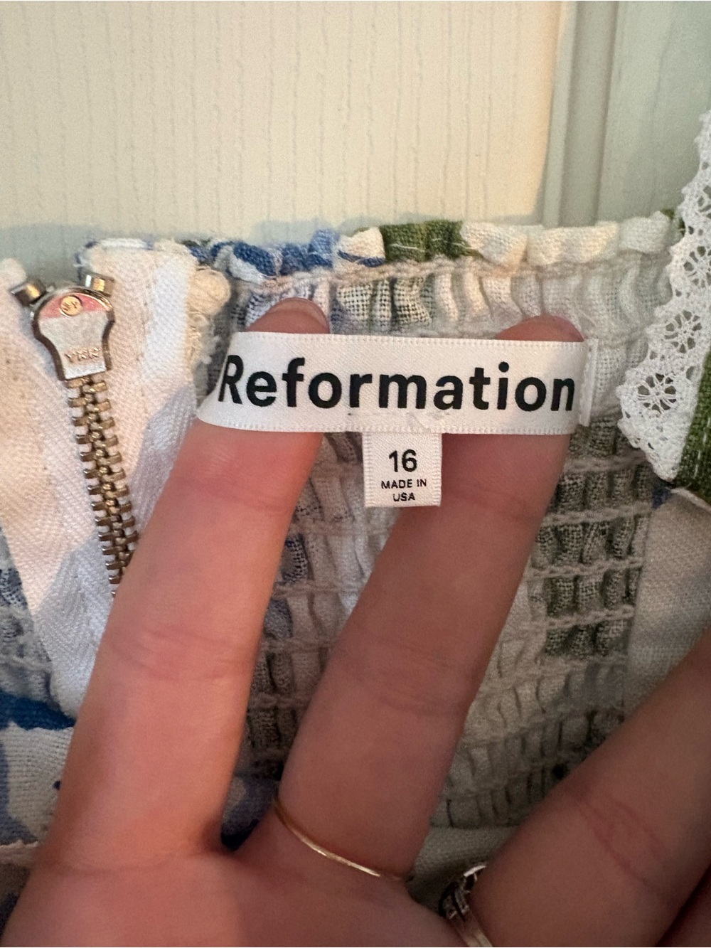 Reformation White Midi Dress with Blue Floral Print - Picture 4 of 10